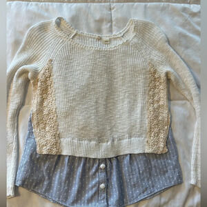 Anthropologie Moth brand slub knit embroidered crochet sweater S